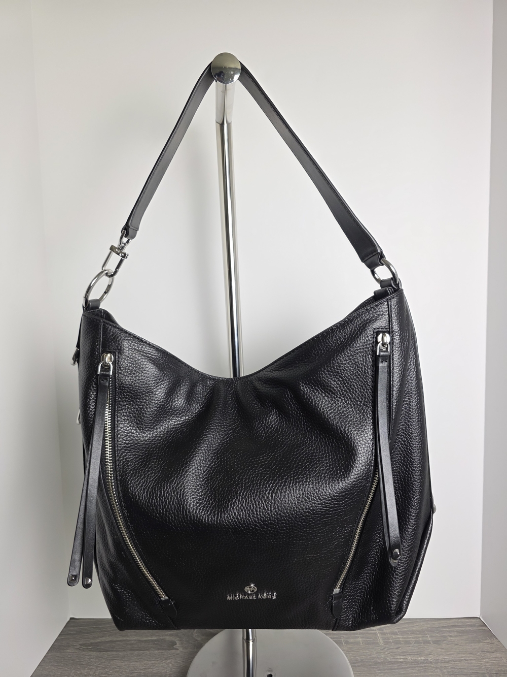 Michael Kors Brooklyn Black Pebbled Leather Shoulder Bag